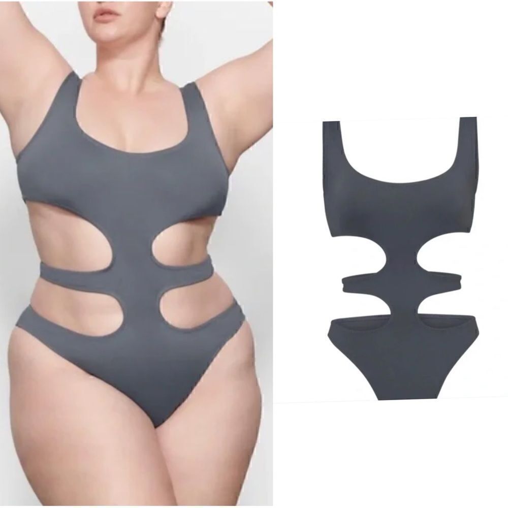 NWT Skims Swim Cutout Monikini in Grey Cobalt